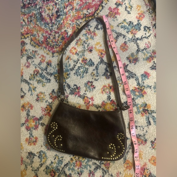 VTG Express Small Leather Hobo Shoulder Purse Embellishment Dark Brown Western - Picture 2 of 6
